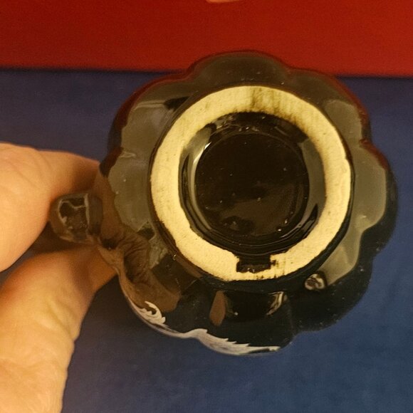 Vintage Mini Black Porcelain Purple Pink Flowers Pitcher Vase Vanity - Picture 3 of 5